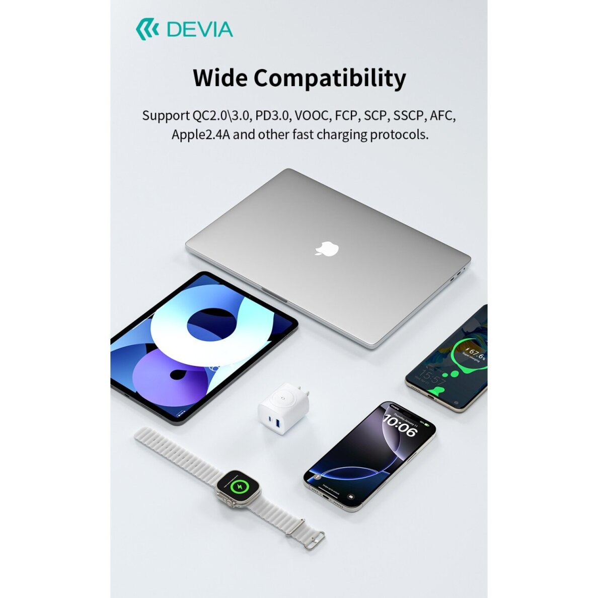 Įkroviklis buitinis PD+QC+Apple Watch USB+TYPE-C 2 in 1 22W DEVIA 8