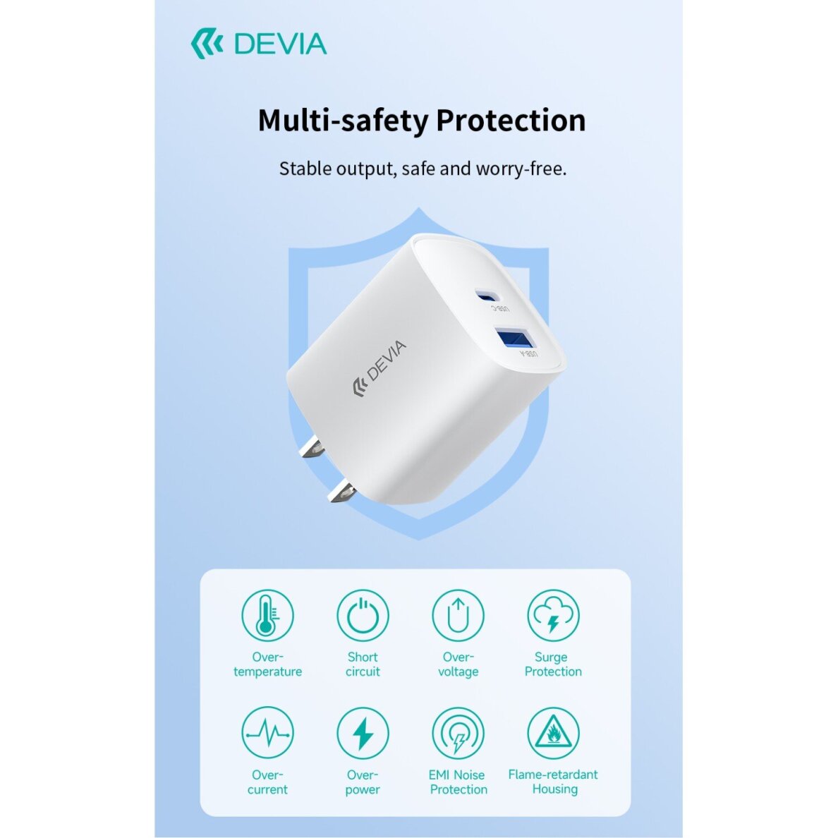 Įkroviklis buitinis PD+QC+Apple Watch USB+TYPE-C 2 in 1 22W DEVIA 10