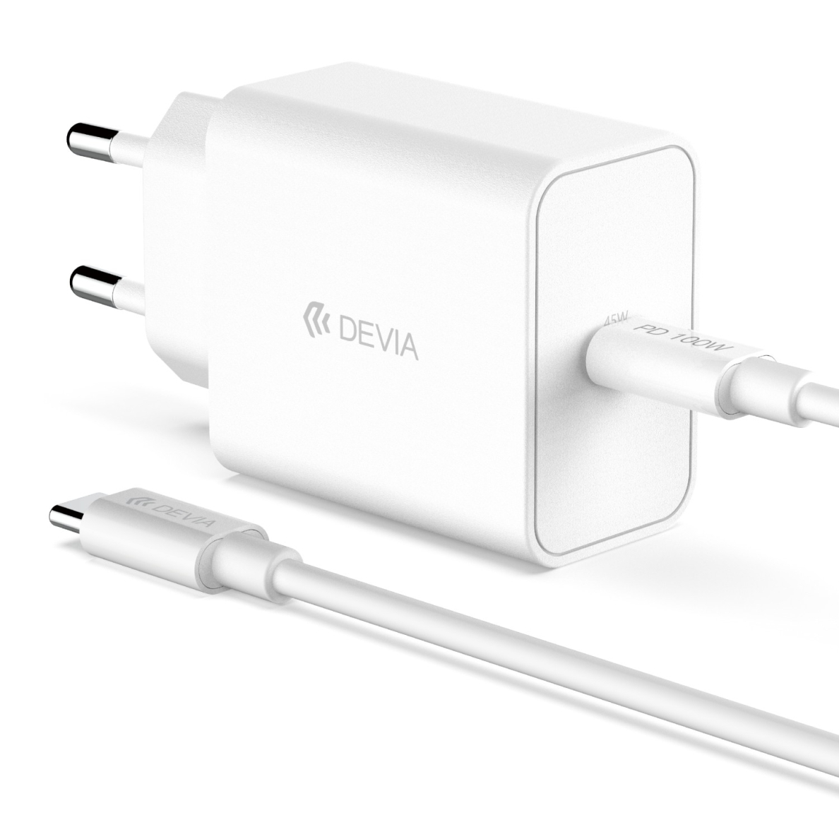 Įkroviklis buitinis su laidu Type-C to Type-C Rocket PD QUICK 45W DEVIA