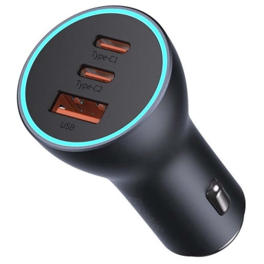 Automobilinis įkroviklis black BASEUS USB-A + 2xUSB-C QC 4.0 65W CGJP010013