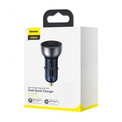 Įkroviklis auto 12-24V 65W USB + USB-C QC4.0 PD3.0 su įtampos indikacija CCKX-C0A 4