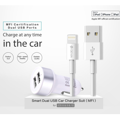 Įkroviklis auto DUAL DEVIA Iph5/6/7/8/X/11 2