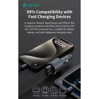 Įkroviklis auto Extreme PD+QC 2xType-C + USB 116W DEVIA 8
