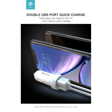 Įkroviklis auto SMART micro usb 3.1A 2USB DEVIA 3