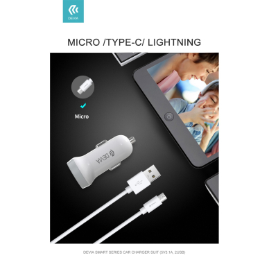 Įkroviklis auto SMART micro usb 3.1A 2USB DEVIA 10
