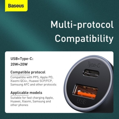 Įkroviklis auto USB+TYPE-C PD 40W BASEUS CCJD-0G grey 8