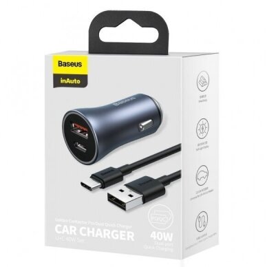 Įkroviklis auto USB+TYPE-C PD 40W BASEUS CCJD-0G grey 9