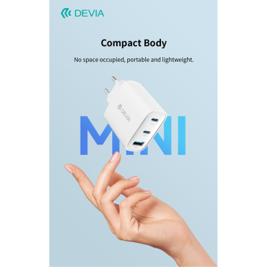 Įkroviklis buitinis su laidu Extreme PD+QC 2xType-C + USB 65W DEVIA 9