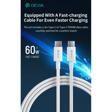 Įkroviklis buitinis su laidu Extreme PD+QC 2xType-C + USB 65W DEVIA 11