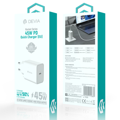 Įkroviklis buitinis ROCKET PD Type-C 45W DEVIA 10