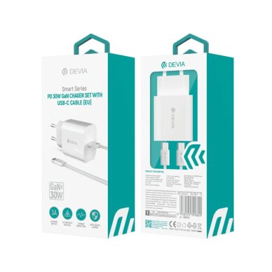 Įkroviklis buitinis su laidu Type-C to Type C Smart Series GaN Charge PD 30W DEVIA