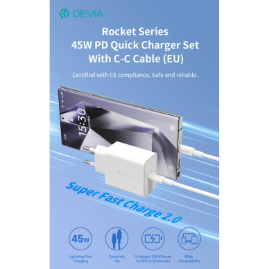 Įkroviklis buitinis Type-C to Type-C Rocket PD QUICK 45W DEVIA 1