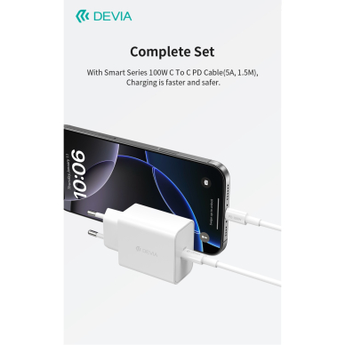 Įkroviklis buitinis su laidu Type-C to Type-C Rocket PD QUICK 45W DEVIA 5