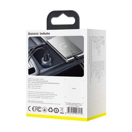 Įkroviklis auto 12-24V 65W USB + USB-C QC4.0 PD3.0 su įtampos indikacija CCKX-C0A 5