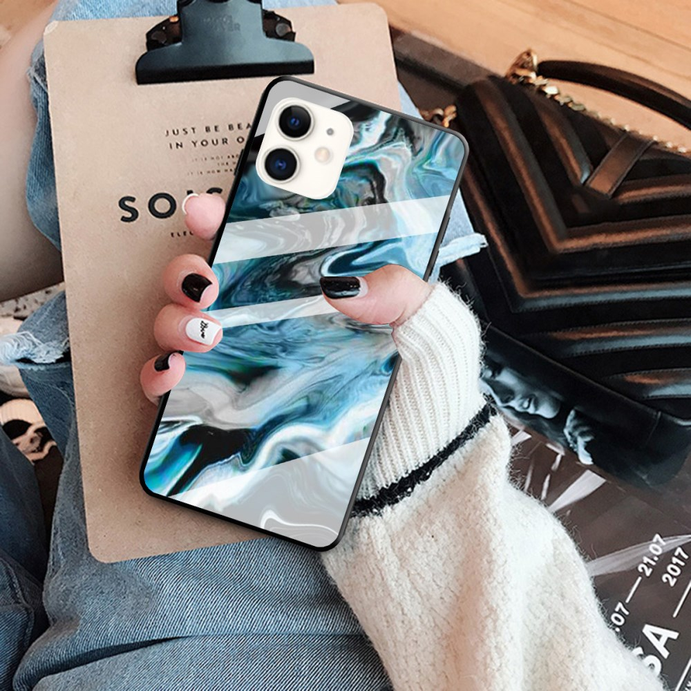 iPhone 11 marble glass nugarėlė Style C melsva 3