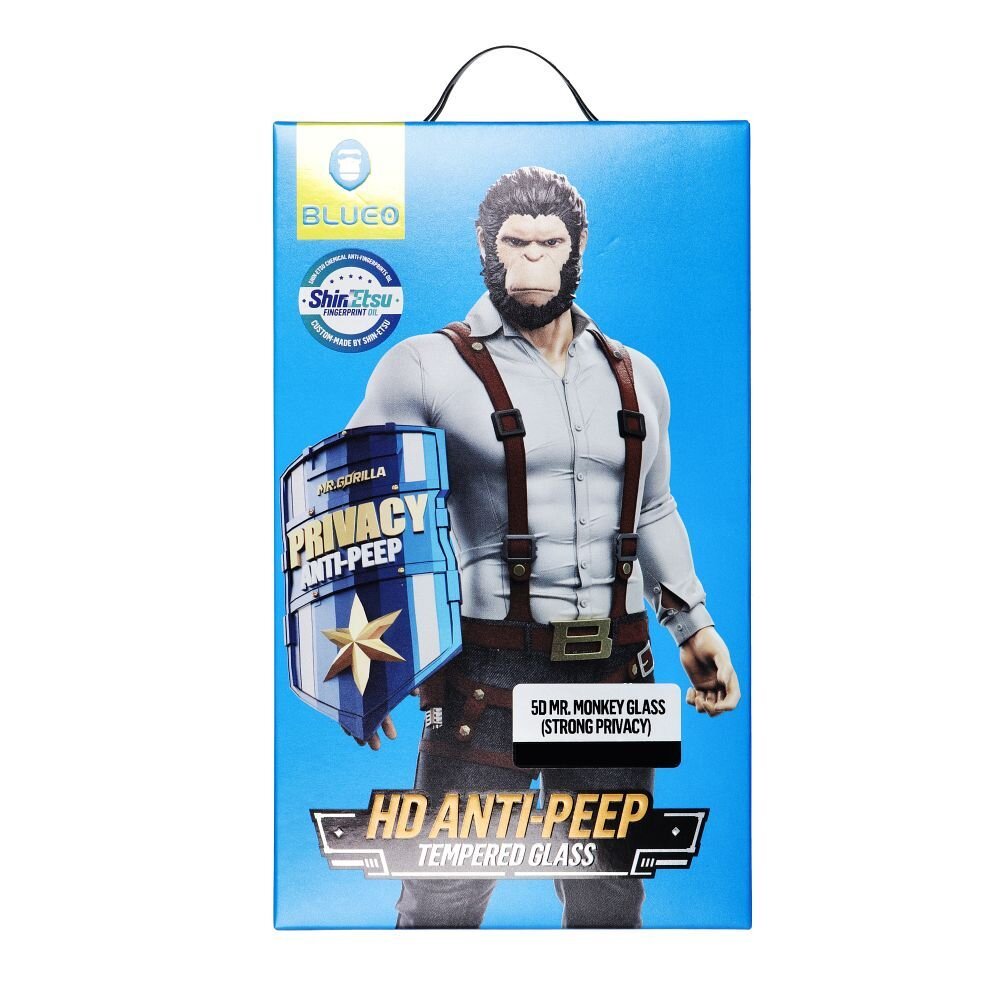 iPhone 13 PRO MAX / 14 PLUS black pilnas Mr.Monkey 5D PRIVACY MATTE stiklas 3