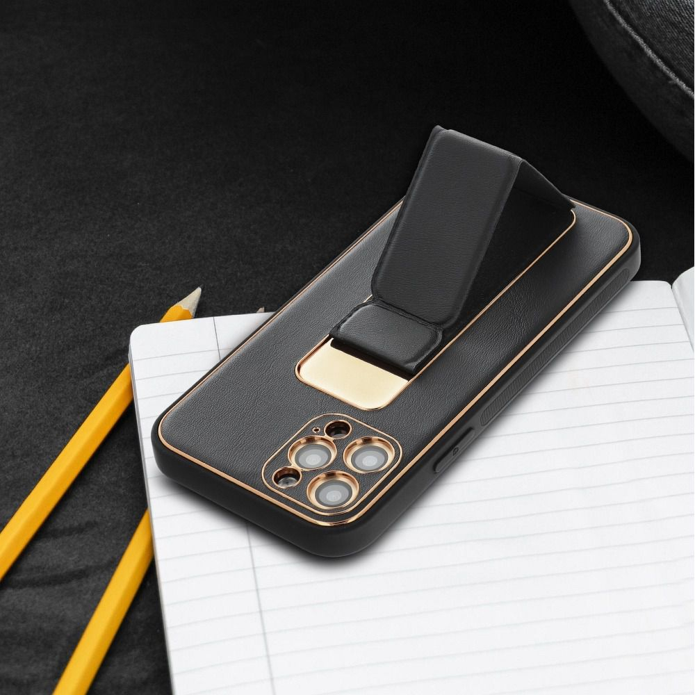 iPhone 13 PRO MAX juoda SULADA LEATHER STAND nugarėlė 6