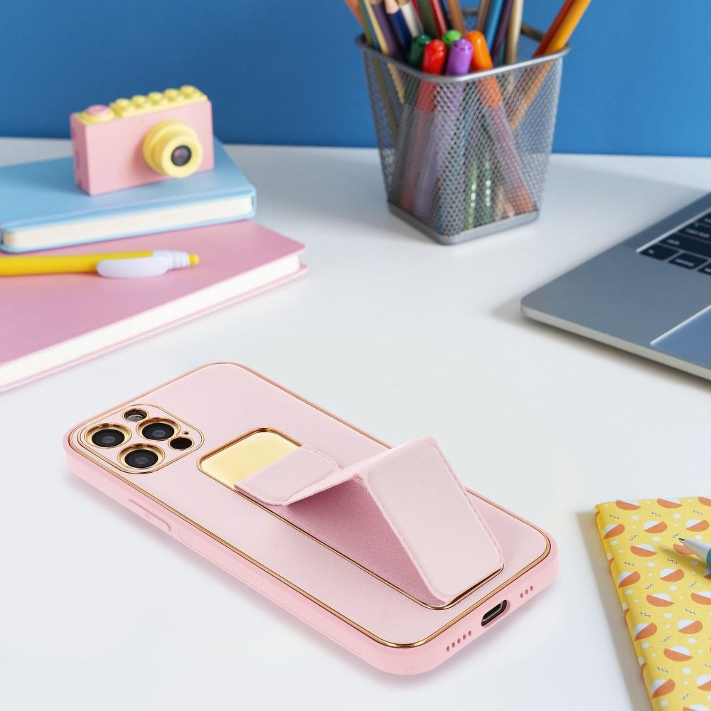 iPhone 13 PRO MAX rožinė SULADA LEATHER STAND nugarėlė 5