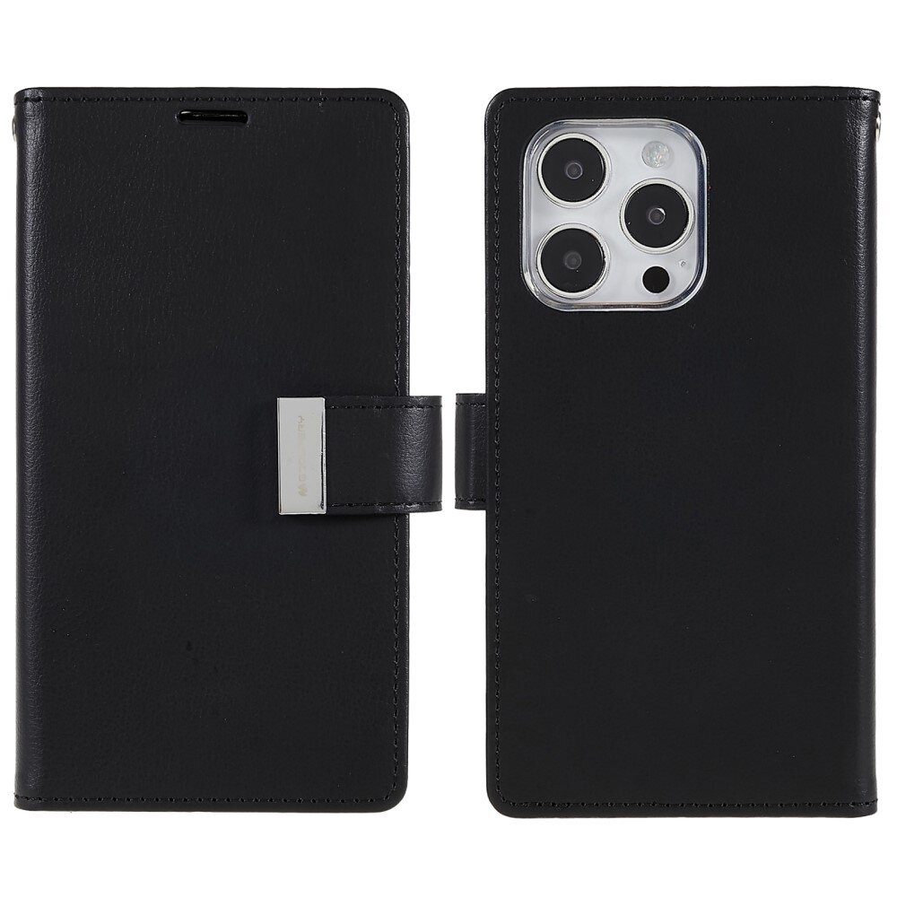 iPhone 14 PRO MAX juodas MERCURY RICH DIARY dėklas 1