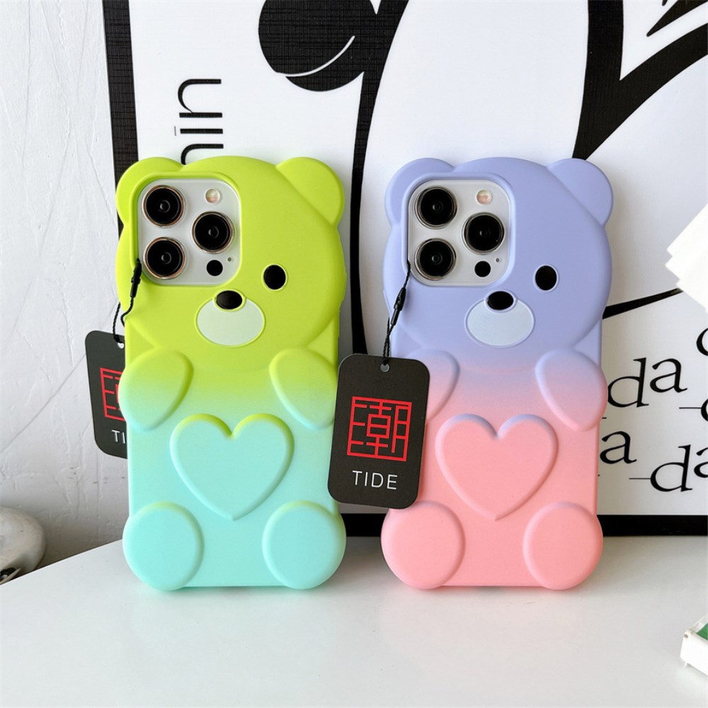 iPhone 14 PRO Tracy nugarėlė 3D Bear Green/Blue 2