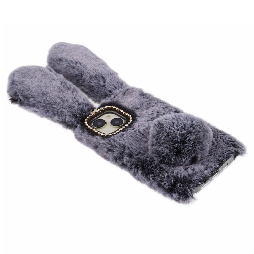 iPhone 15 dark grey nugarėlė Fluffy rabbit 3