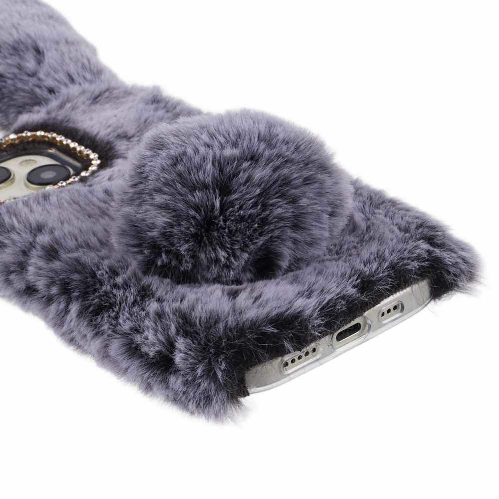 iPhone 15 dark grey nugarėlė Fluffy rabbit 4