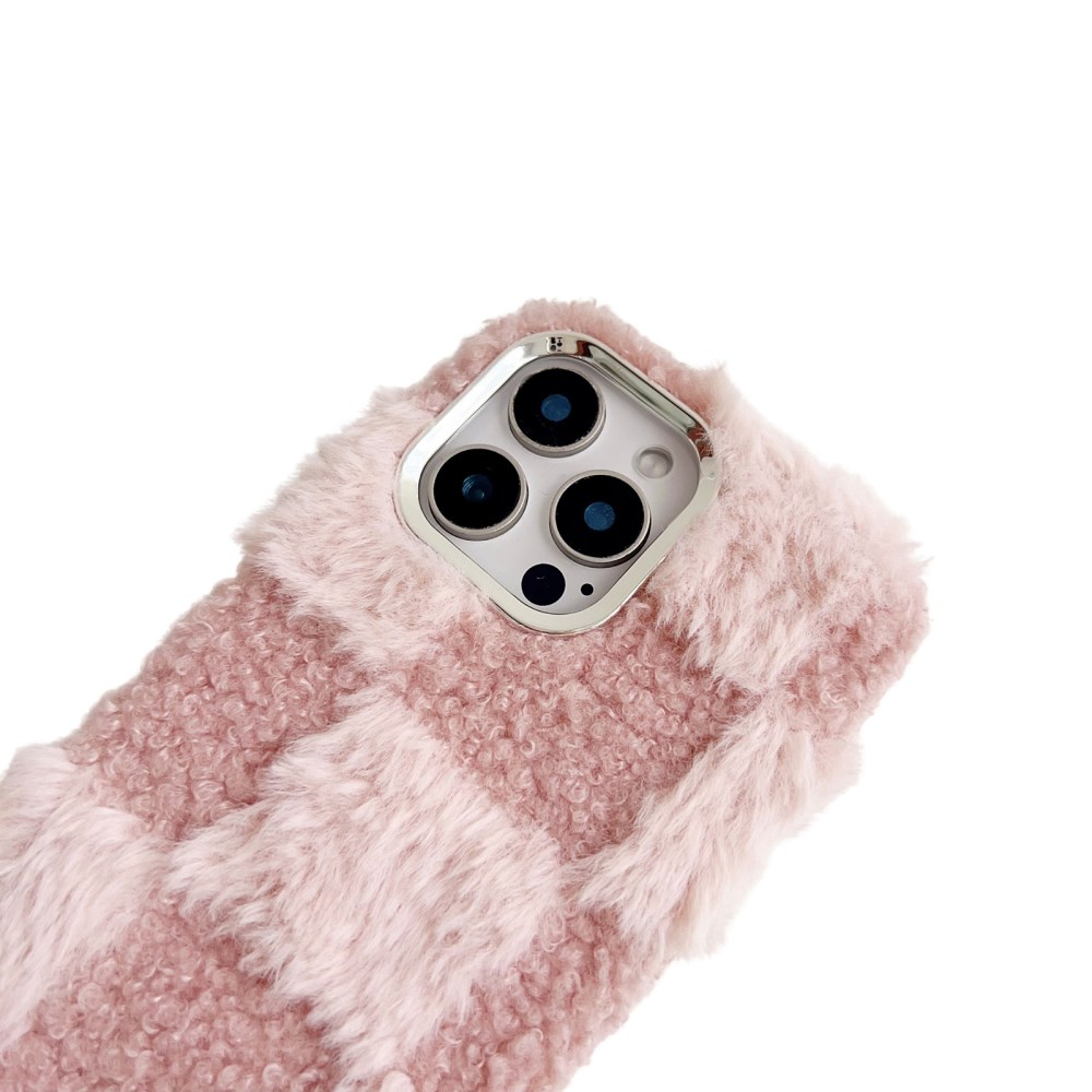 iPhone 16 PRO MAX pink nugarėlė Fluffy Checkered Pattern 4