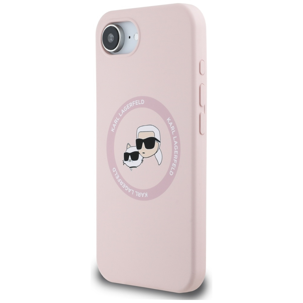 iPhone 16e Pink Magsafe Silicone KC Heads Ring KARL LAGERFELD nugarėlė 1