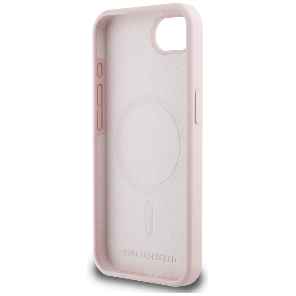 iPhone 16e Pink Magsafe Silicone KC Heads Ring KARL LAGERFELD nugarėlė 6