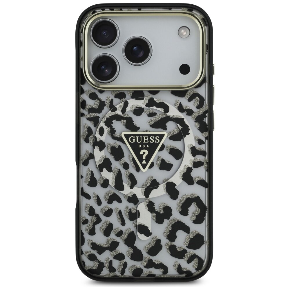 iPhone 17 PRO black MagSafe Leopard Glitter GUESS nugarėlė 2