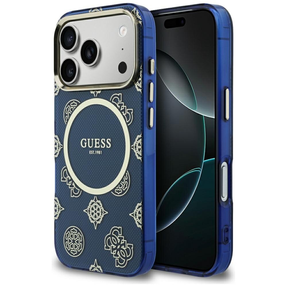 iPhone 17 PRO blue MagSafe IML Peony Dot GUESS nugarėlė