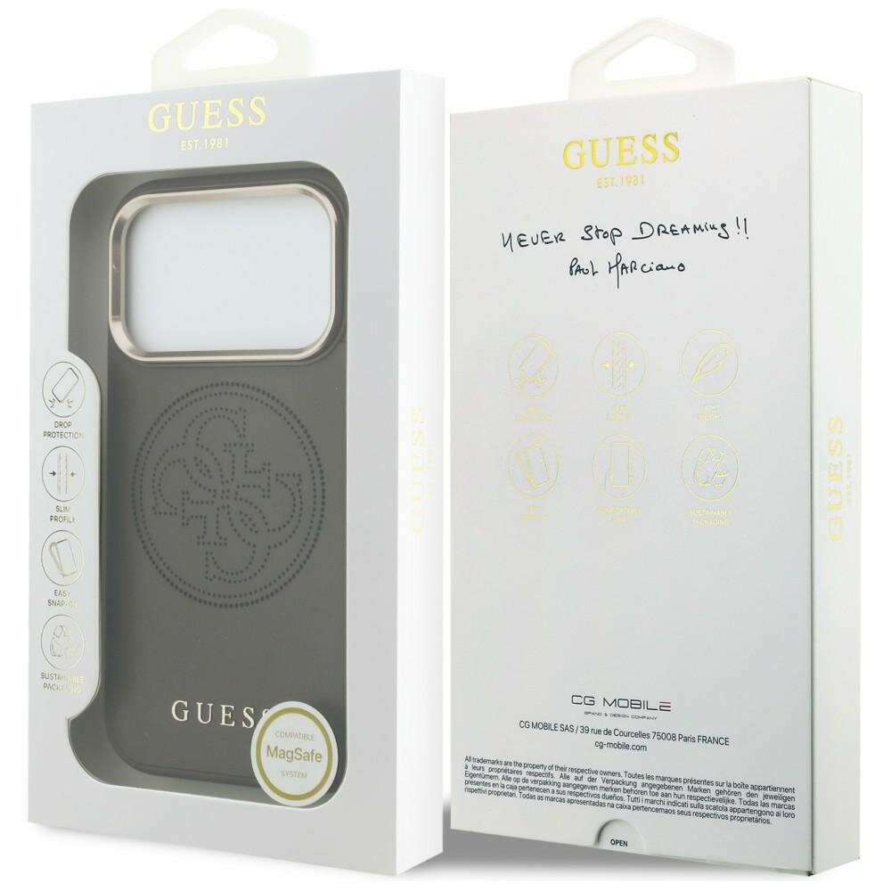 iPhone 17 PRO brown MagSafe PU Leather Perforated 4G GUESS nugarėlė 7