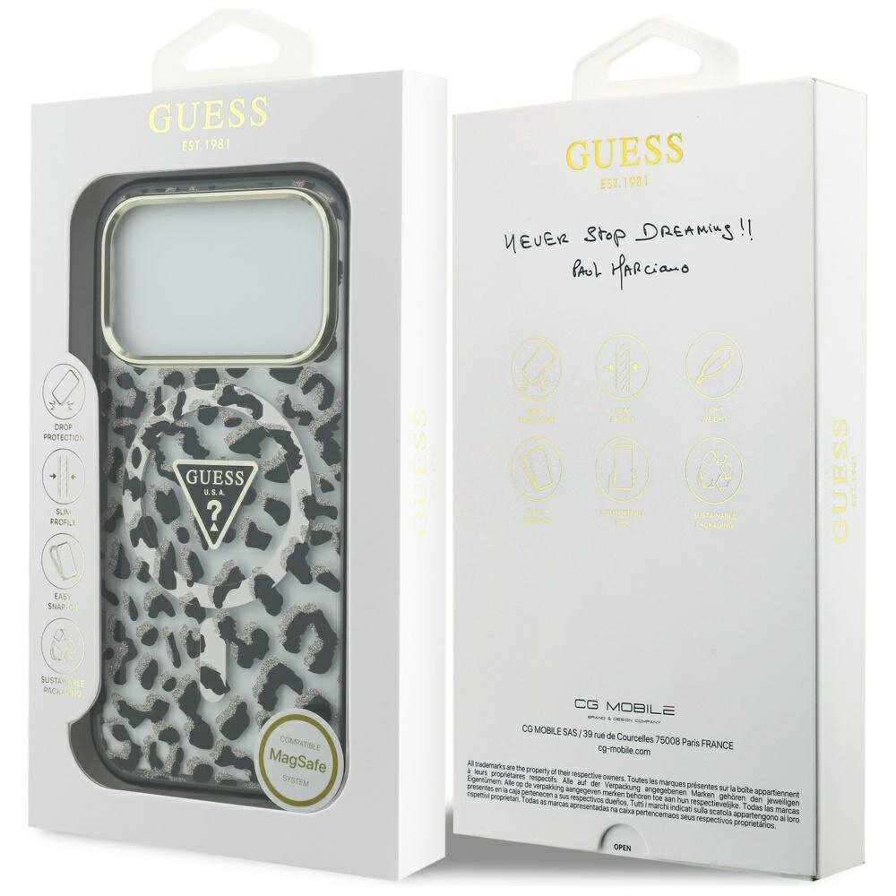 iPhone 17 PRO MAX black MagSafe Leopard Glitter GUESS nugarėlė 7