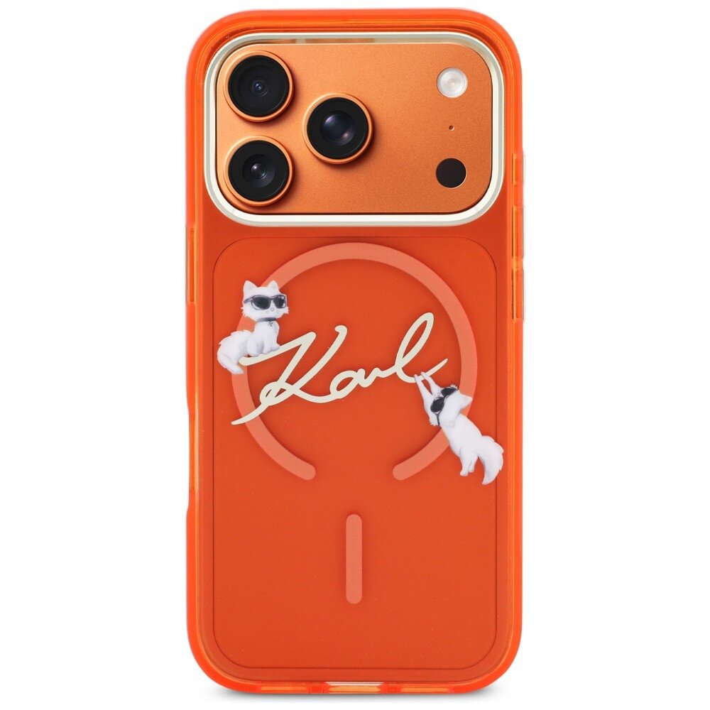 iPhone 17 PRO MAX orange MagSafe IML Choupette Karl Script Logo KARL LAGERFELD nugarėlė 2