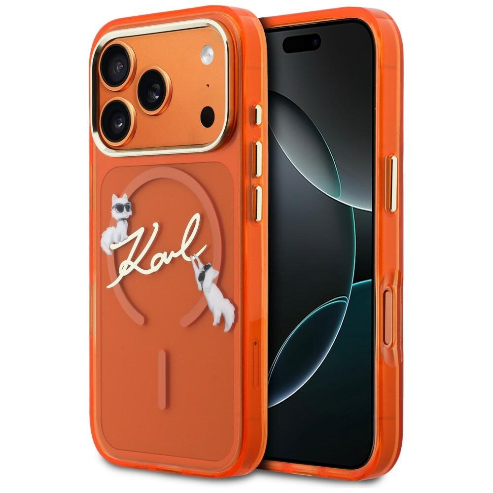 iPhone 17 PRO MAX orange MagSafe IML Choupette Karl Script Logo KARL LAGERFELD nugarėlė
