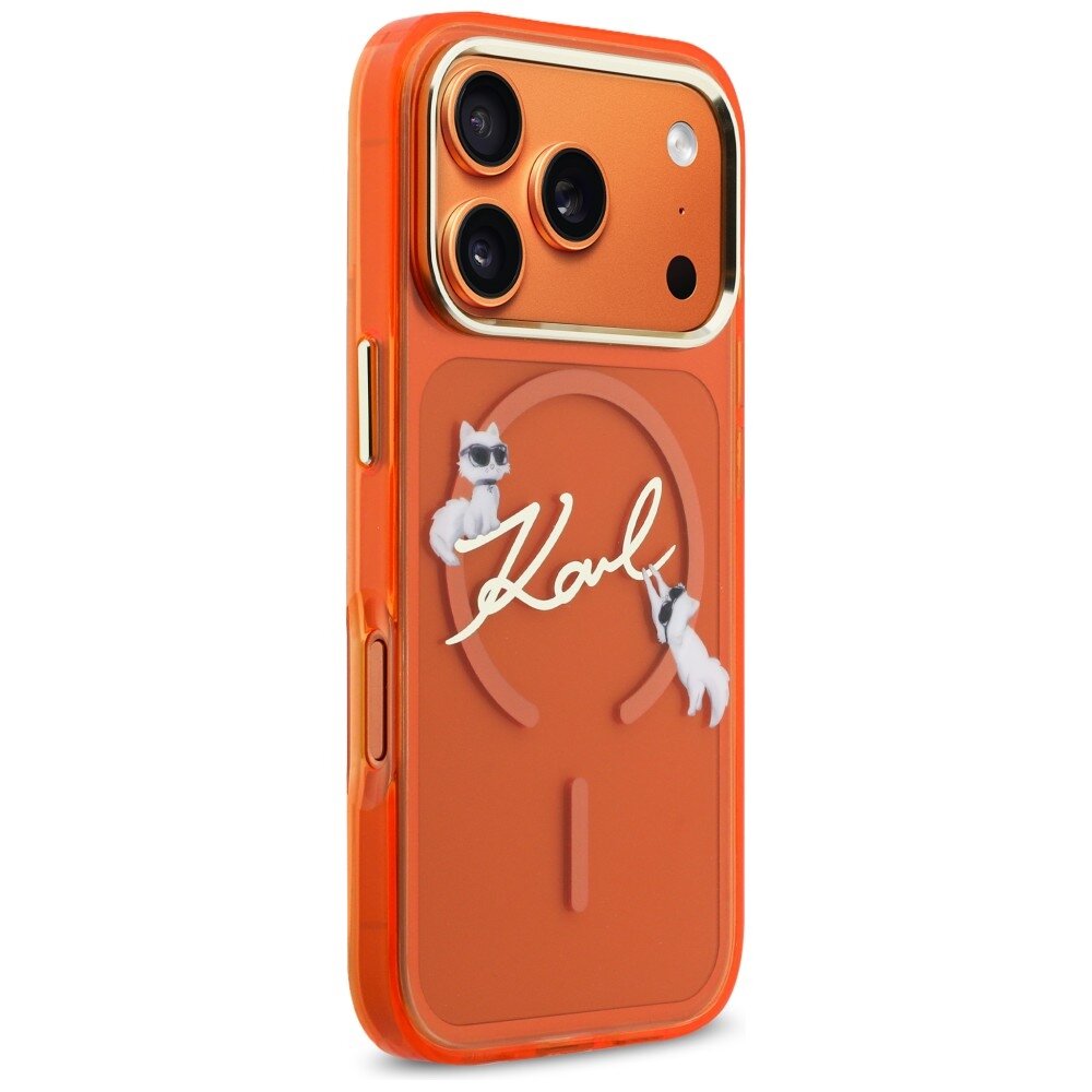 iPhone 17 PRO orange MagSafe IML Choupette Karl Script Logo KARL LAGERFELD nugarėlė 3