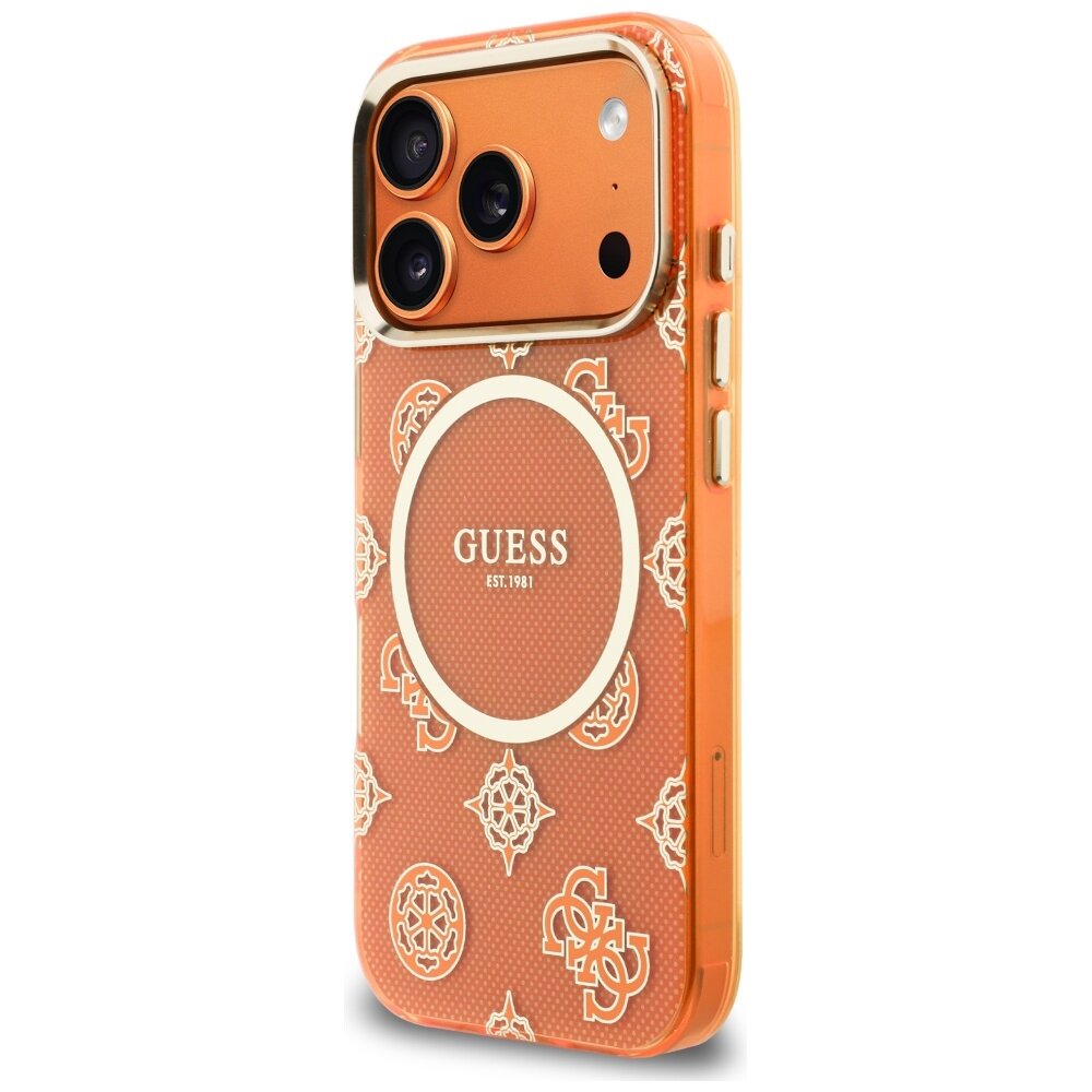 iPhone 17 PRO orange MagSafe IML Peony Dot GUESS nugarėlė 1