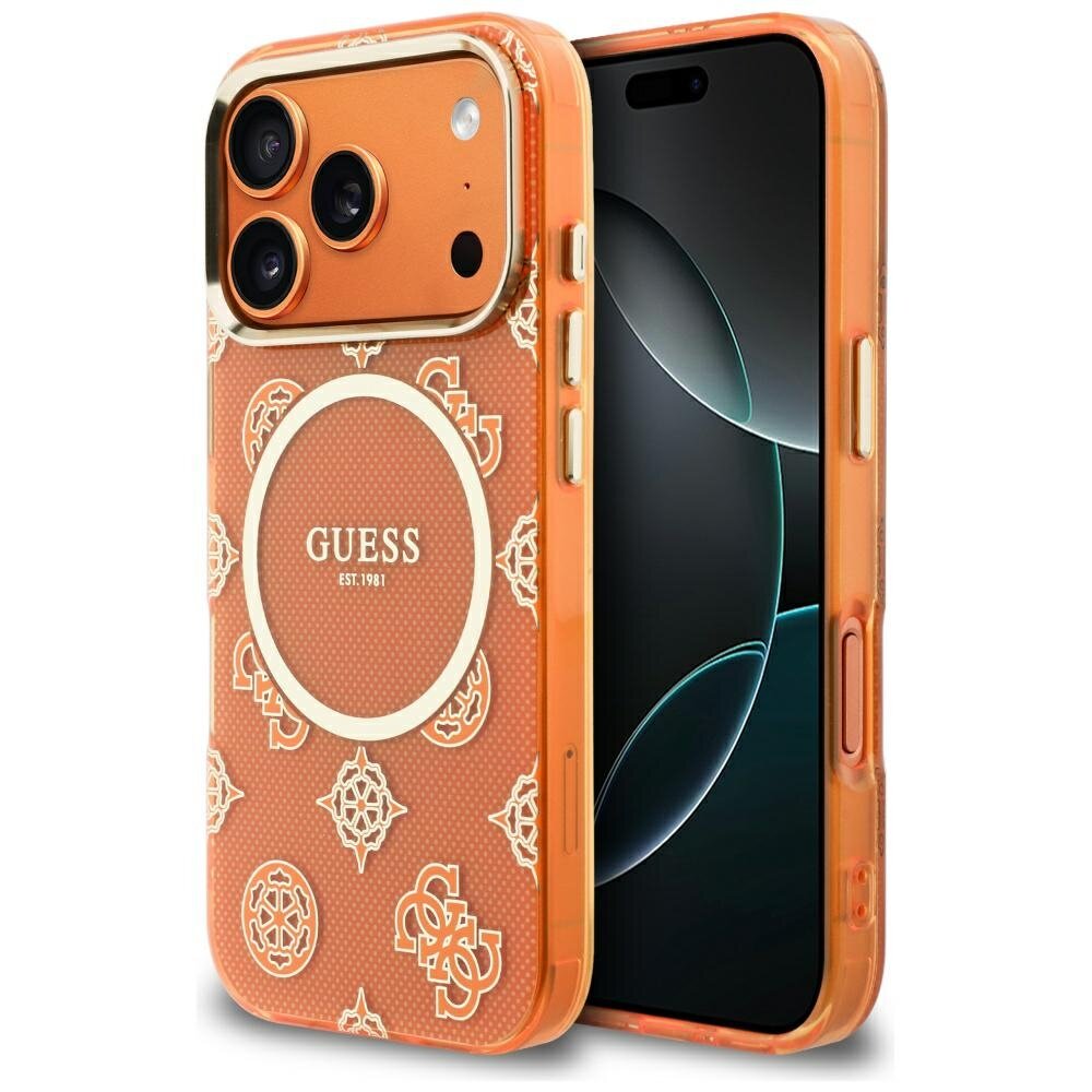 iPhone 17 PRO orange MagSafe IML Peony Dot GUESS nugarėlė