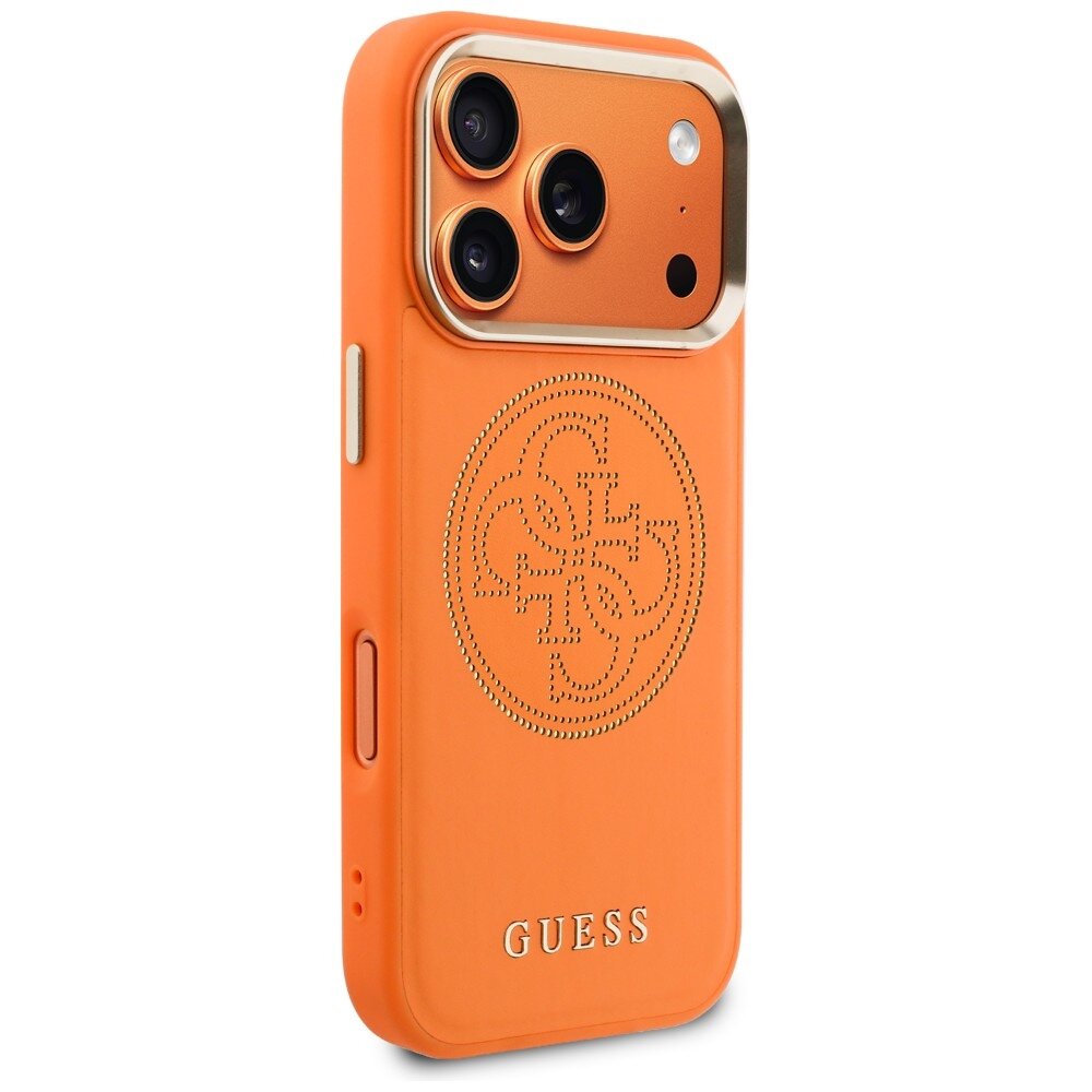 iPhone 17 PRO orange MagSafe PU Leather Perforated 4G GUESS nugarėlė 3