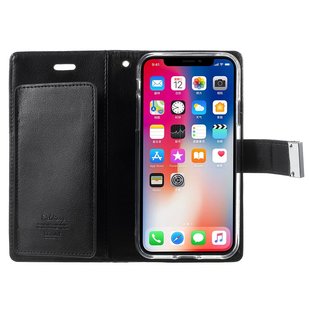 iPhone X/XS juodas MERCURY RICH DIARY dėklas 7