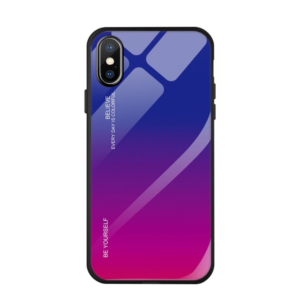 iPhone X/XS mėlyna+rožinė tracy GLASS nugarėlė 2