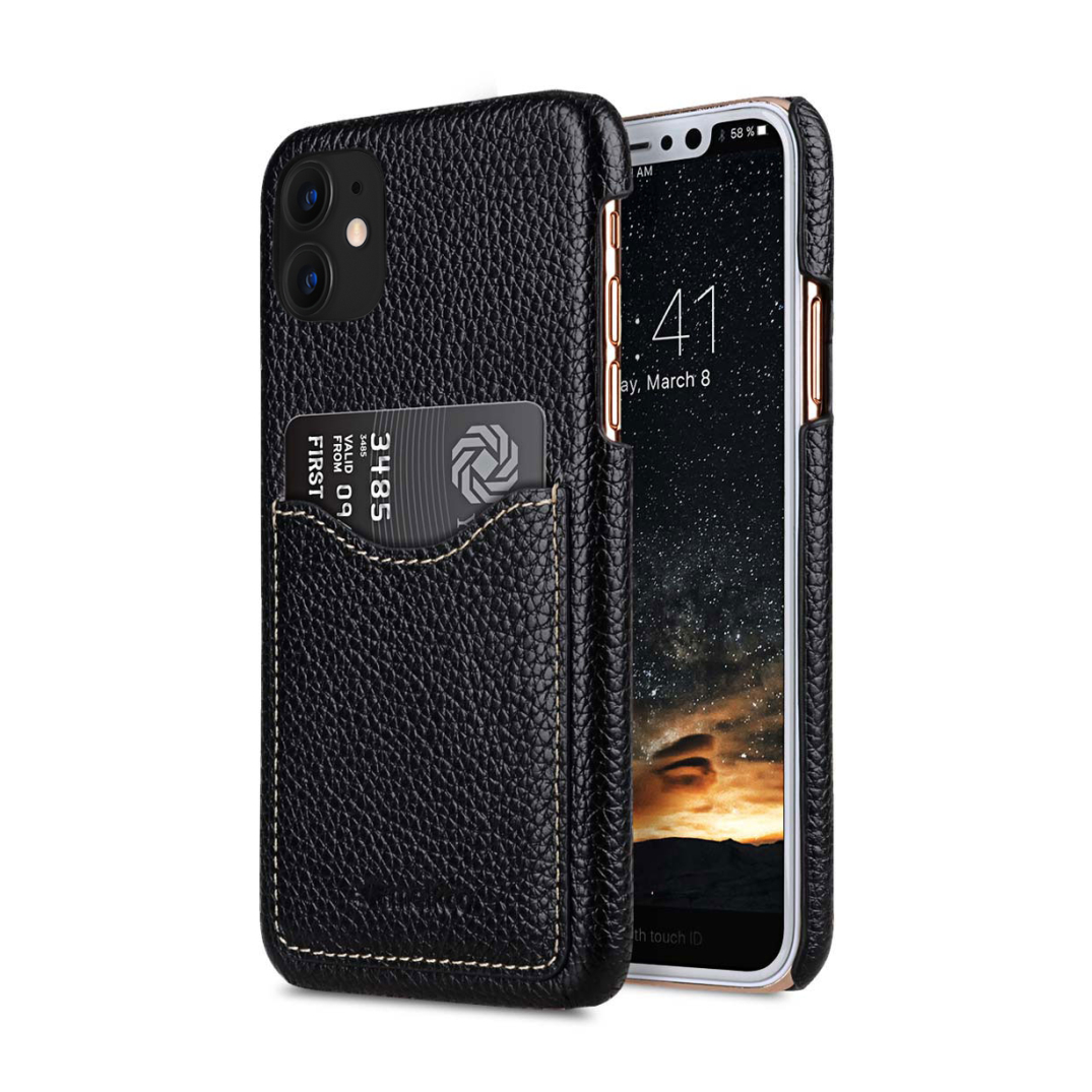 iPhone XR juoda odinė MELKCO CARD V2 nugarėlė