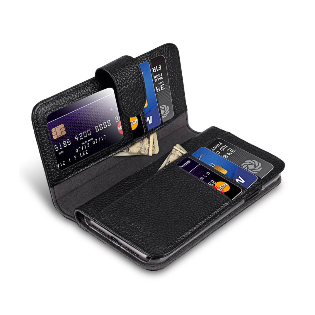 iPhone X/XS juodas odinis MELKCO WALLET+ BOOK dėklas 4