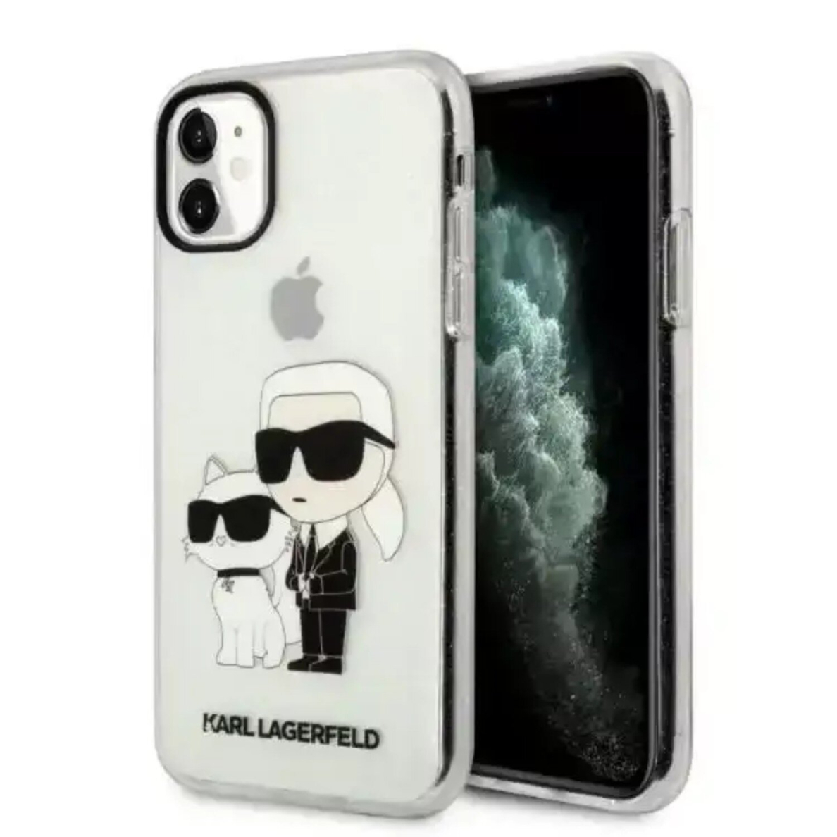 iPhone 11 transparent Glitter Kar&Choupette KARL LAGERFELD nugarėlė