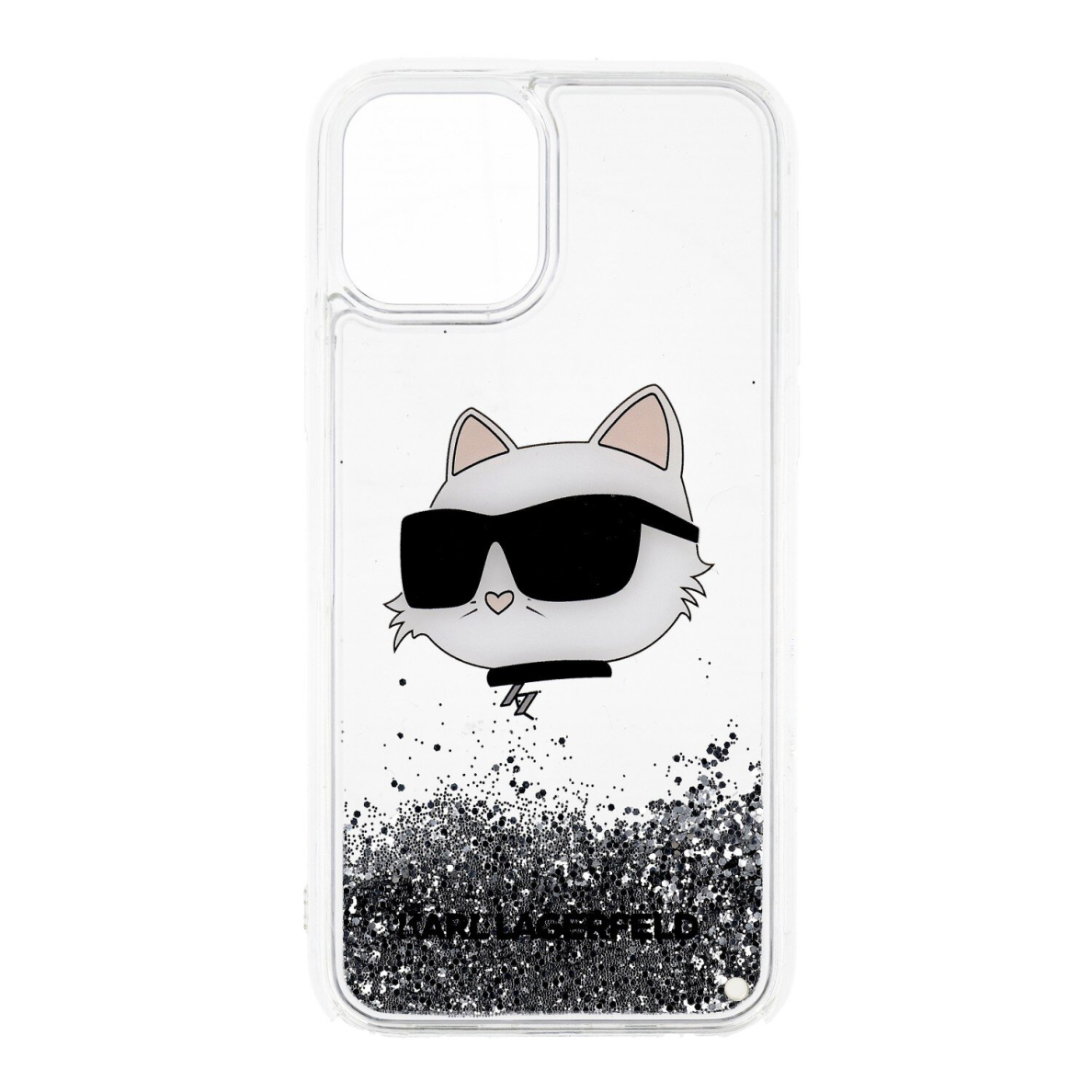 iPhone 12 / 12 PRO silver Liquid Glitter NFT Choupette Head KARL LAGERFELD nugarėlė