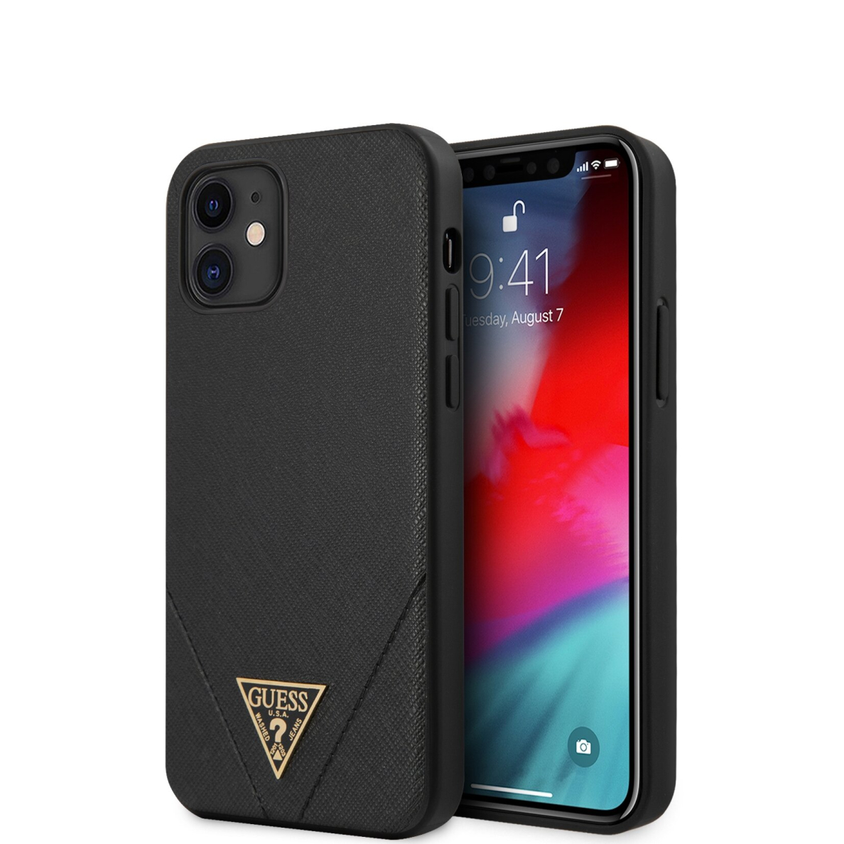 iPhone 12 MINI juoda GUESS nugarėlė GUHCP12SVSATMLBK