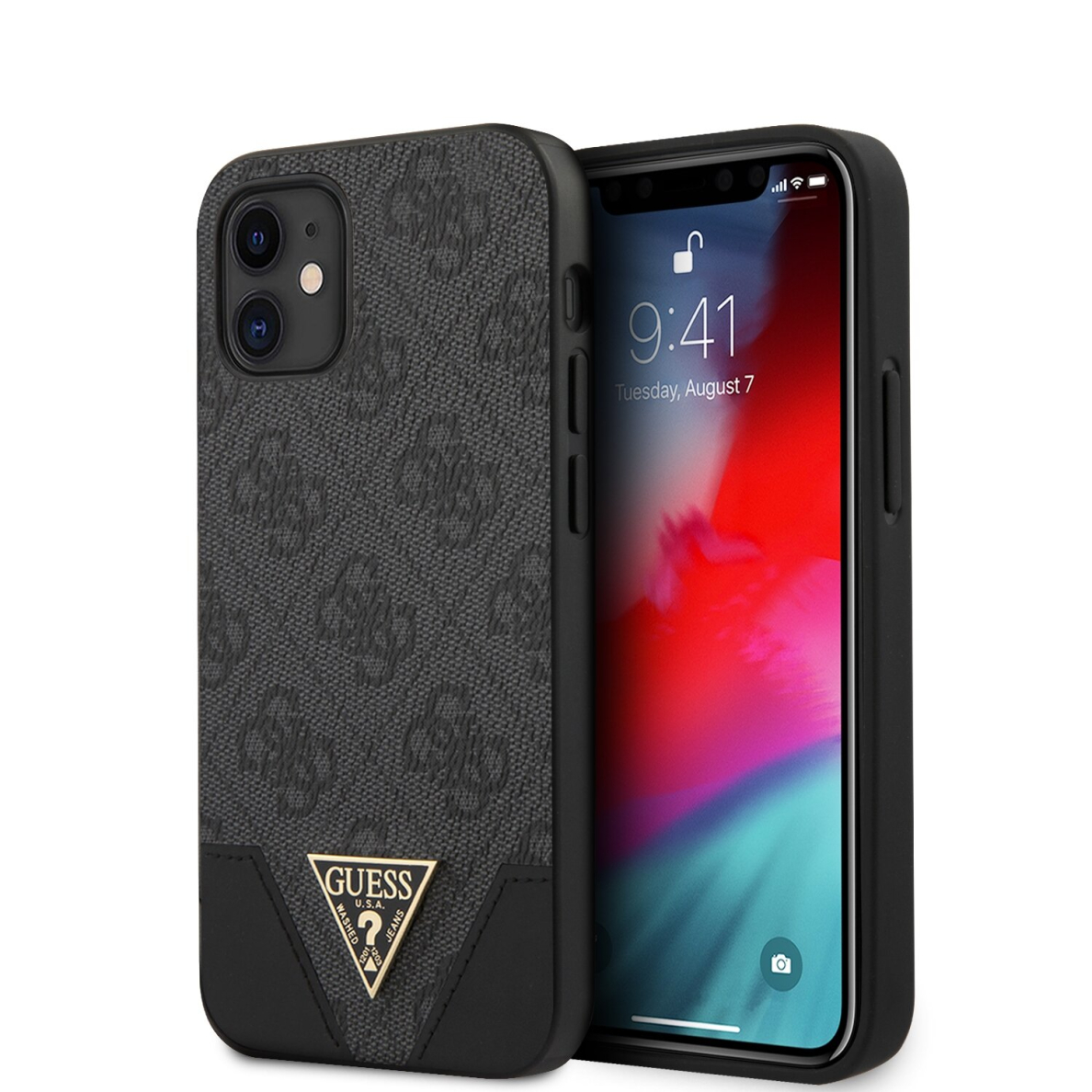 iPhone 12 MINI pilka GUESS nugarėlė GUHCP12SPU4GHBK