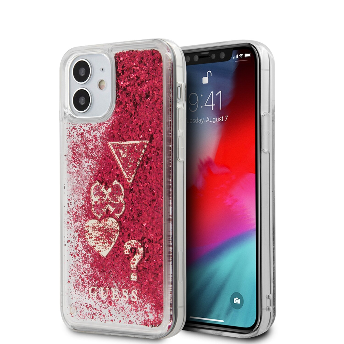 iPhone 12 MINI raudona GUESS nugarėlė GUHCP12SGLHFLRA