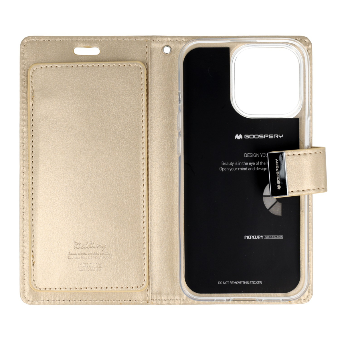iPhone 13 PRO aukso spalvos MERCURY RICH DIARY dėklas 1