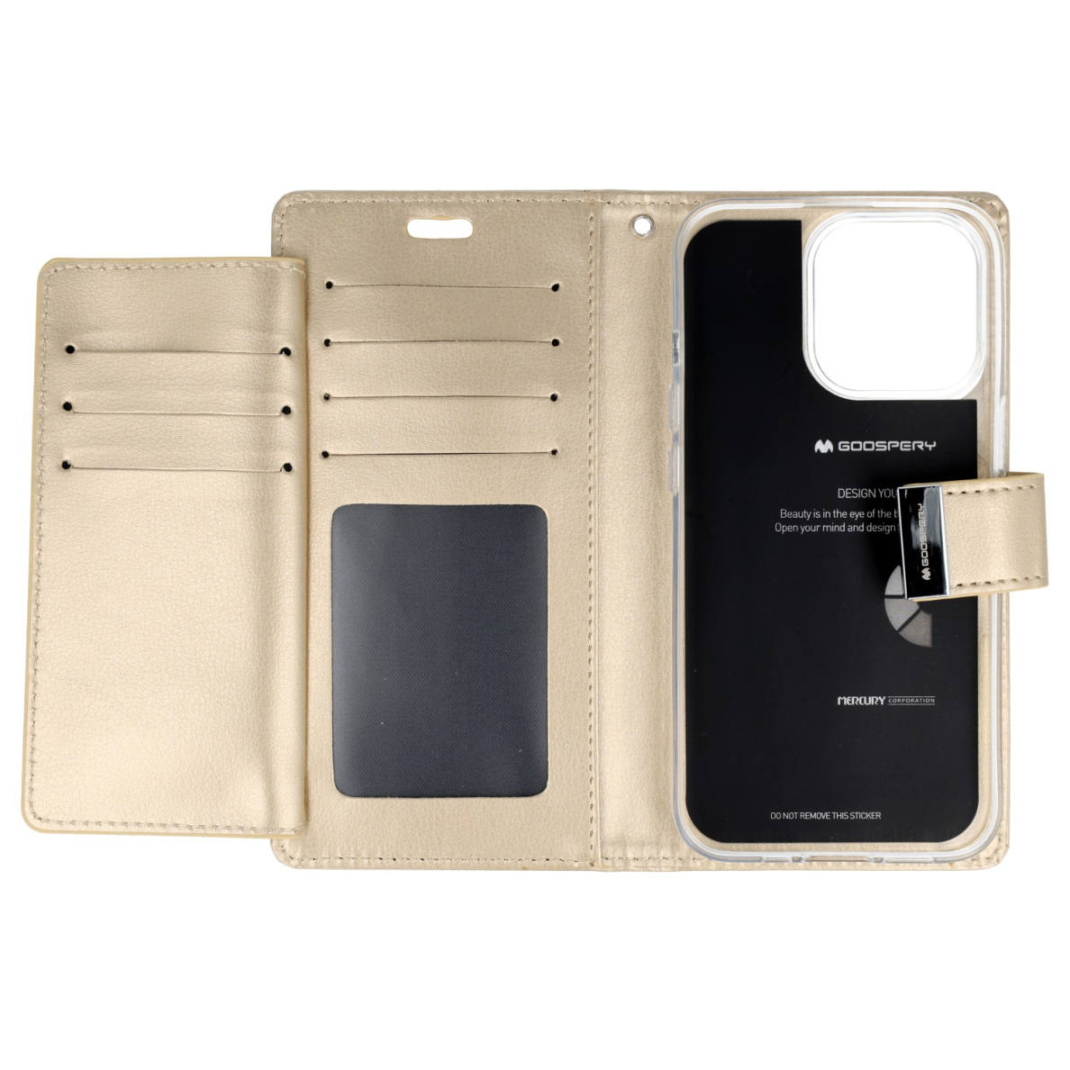 iPhone 13 PRO aukso spalvos MERCURY RICH DIARY dėklas 2